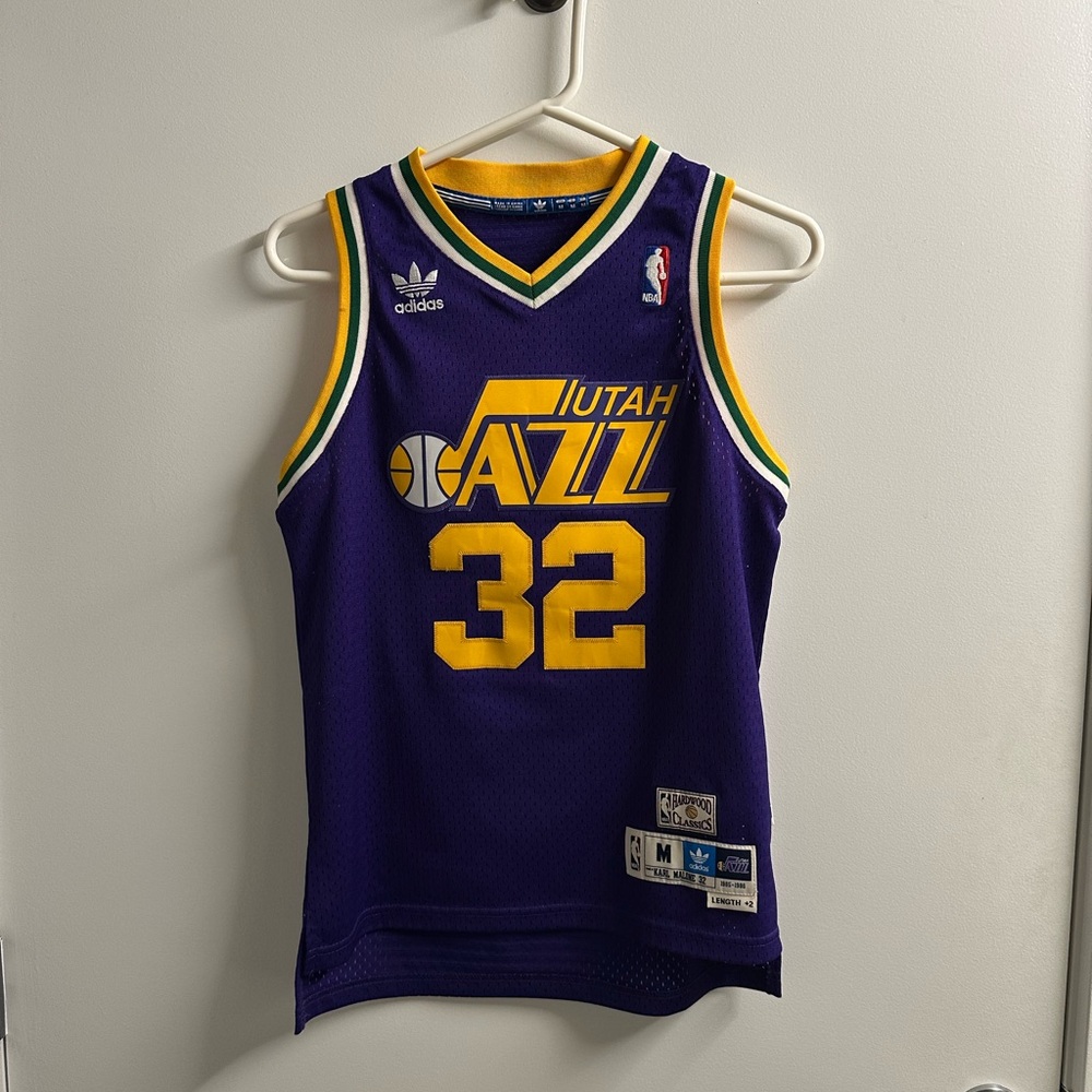 Vintage Utah Jazz #32 Karl Malone Adidas Hardwood Classics Jersey - Size Kids M